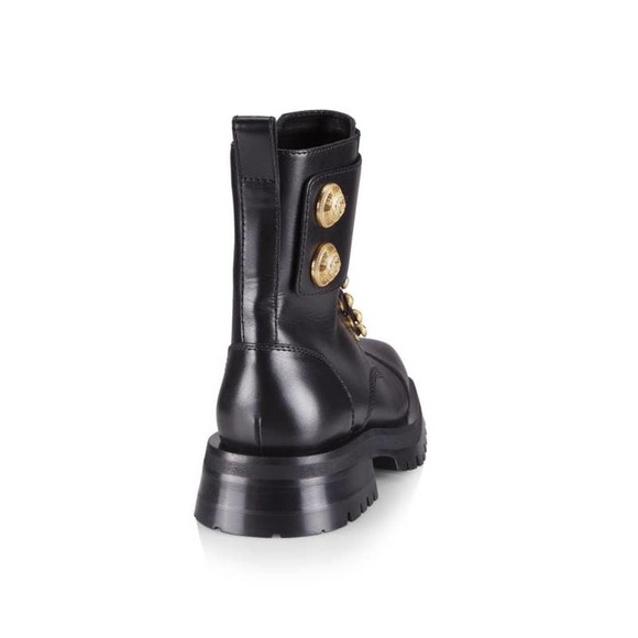 Black Leather Ankle Boots with Gold Accents - Picture 4 of 10